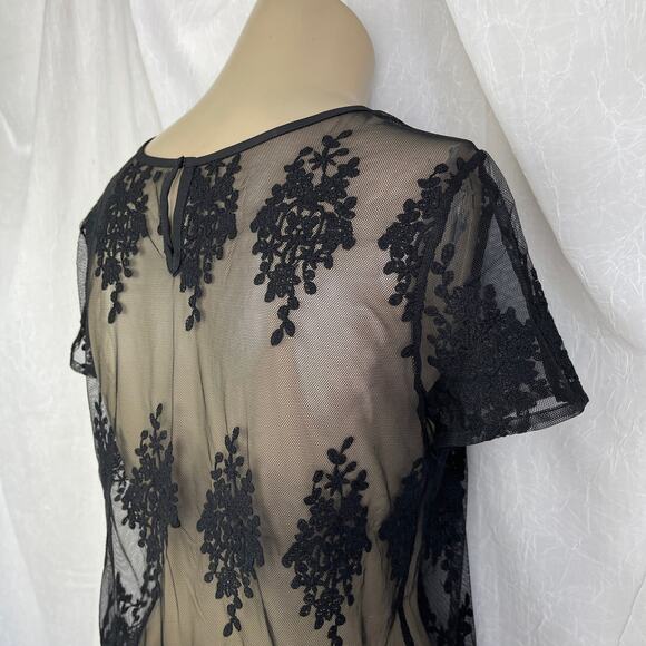 Black Sheer Mesh Knit Lace T Shirt Scalloped Hem Forever 21 Size Small - Picture 8 of 16
